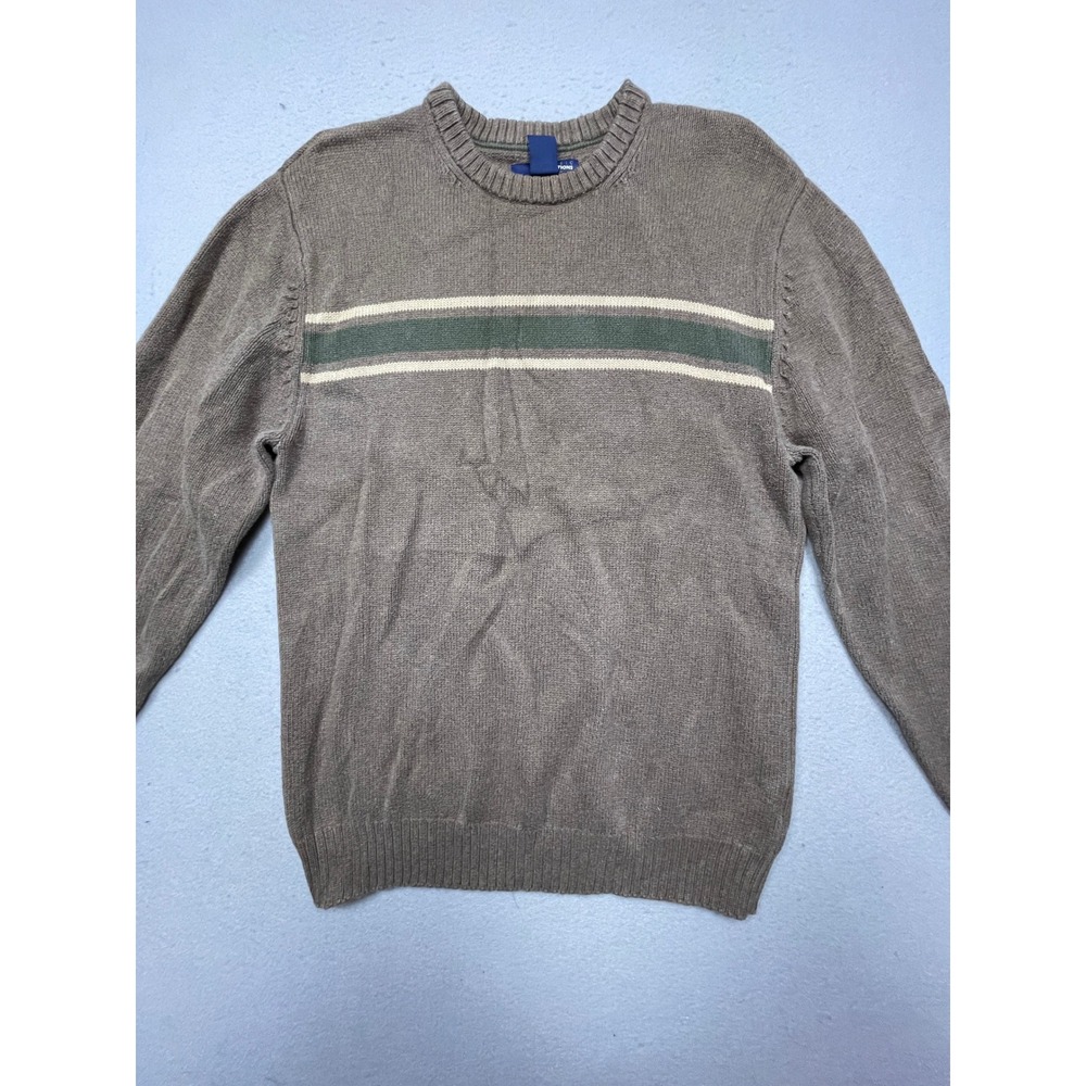 Basic Editions Sweater 100% Cotton Brown Striped Small Mens